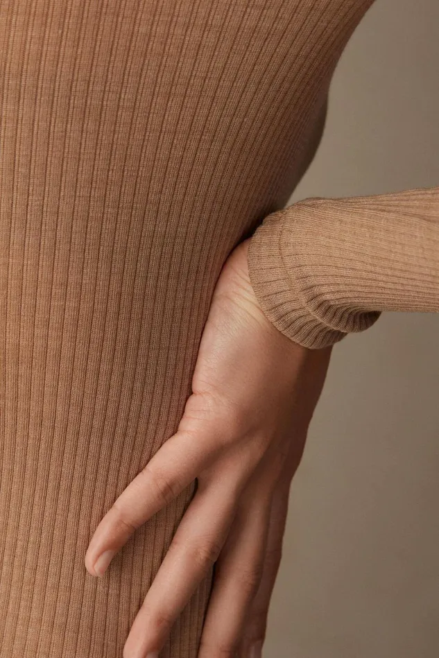 Intimissimi Long Sleeve Tops Women Long Sleeve Wide Neck Sweater In Wool And Silk Brown 2328 8211 Camel