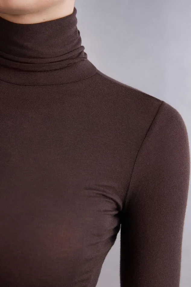 Intimissimi Long Sleeve Tops Women Modal Cashmere Ultralight HighNeck Top Brown 130 8211 Brown