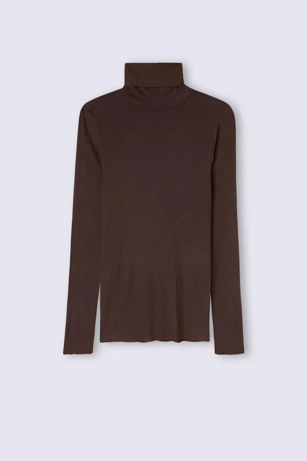 Intimissimi Long Sleeve Tops Women Modal Cashmere Ultralight HighNeck Top Brown 130 8211 Brown