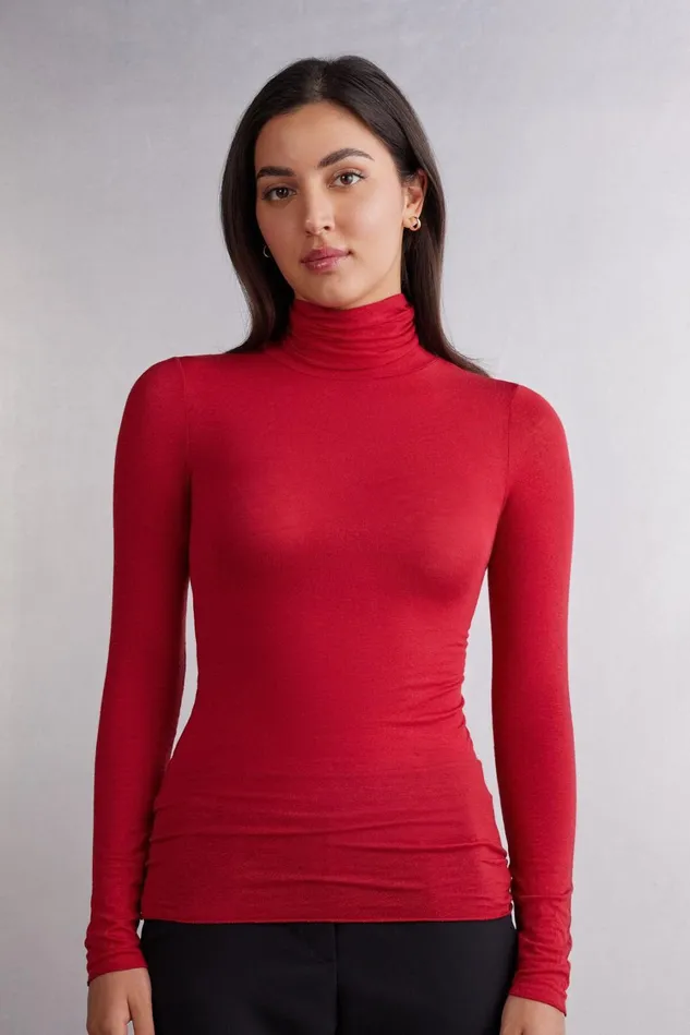 Intimissimi Long Sleeve Tops Women Modal Cashmere Ultralight HighNeck Top Red 1473 8211 Rosso