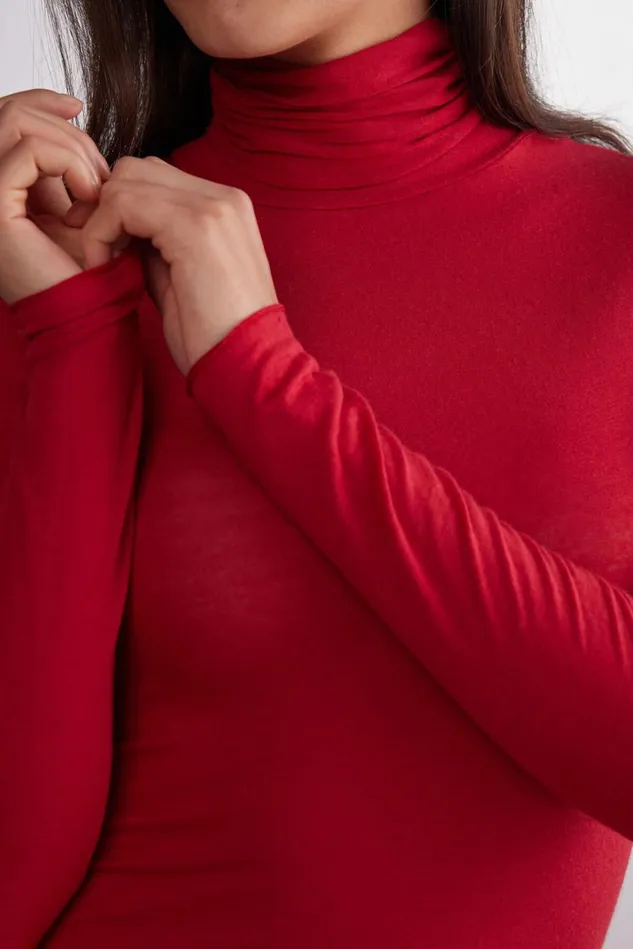 Intimissimi Long Sleeve Tops Women Modal Cashmere Ultralight HighNeck Top Red 1473 8211 Rosso