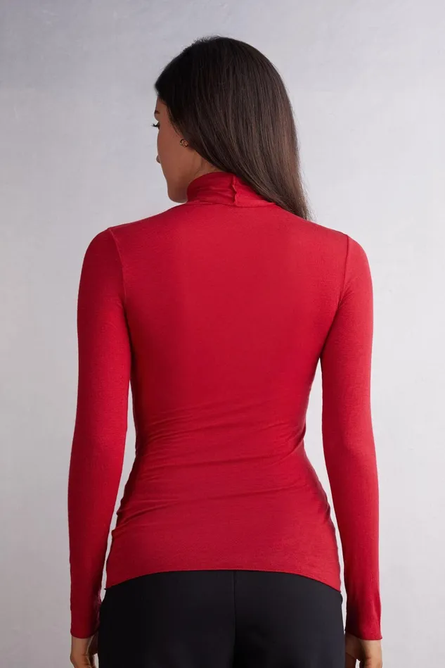 Intimissimi Long Sleeve Tops Women Modal Cashmere Ultralight HighNeck Top Red 1473 8211 Rosso