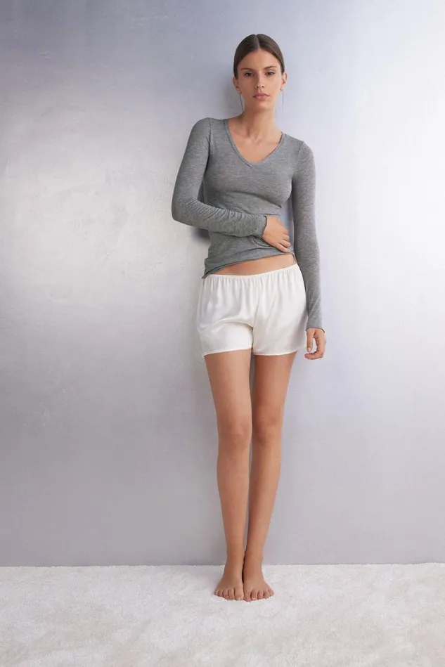 Intimissimi Long Sleeve Tops Women VNeck Top In Modal Ultralight With Cashmere Grey 456j 8211 Medium Grey Mel