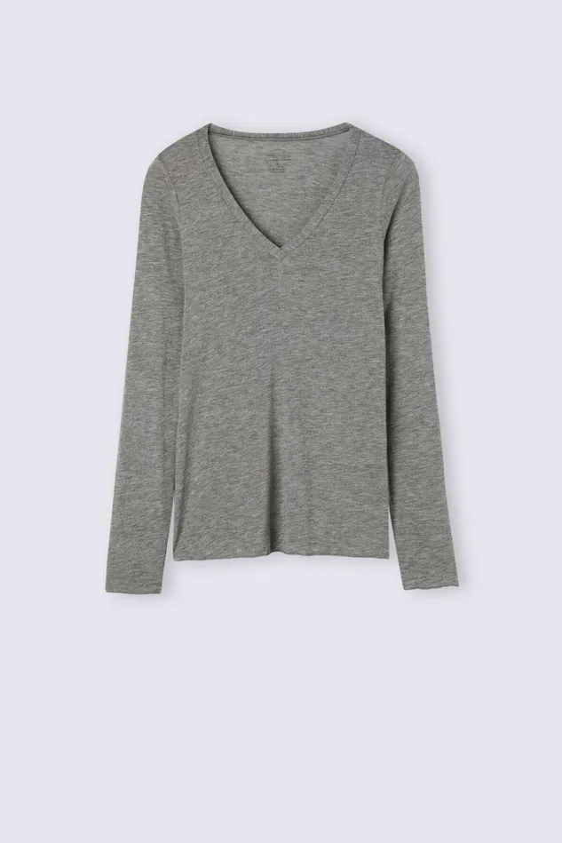 Intimissimi Long Sleeve Tops Women VNeck Top In Modal Ultralight With Cashmere Grey 456j 8211 Medium Grey Mel