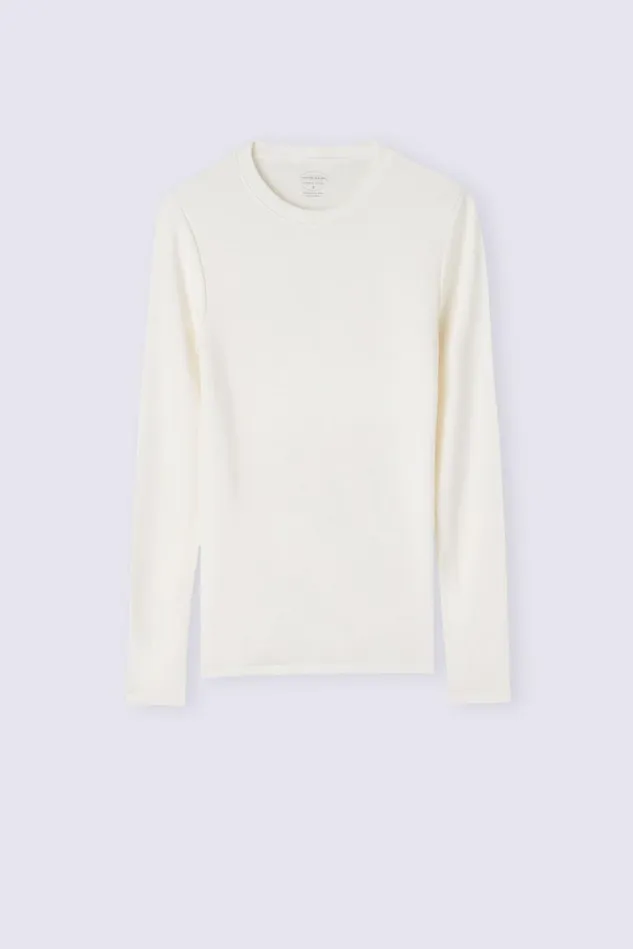 Intimissimi Long Sleeve Tops Women Wool and Cotton Long Sleeve Crewneck Top Ivory 2127 8211 Talc White