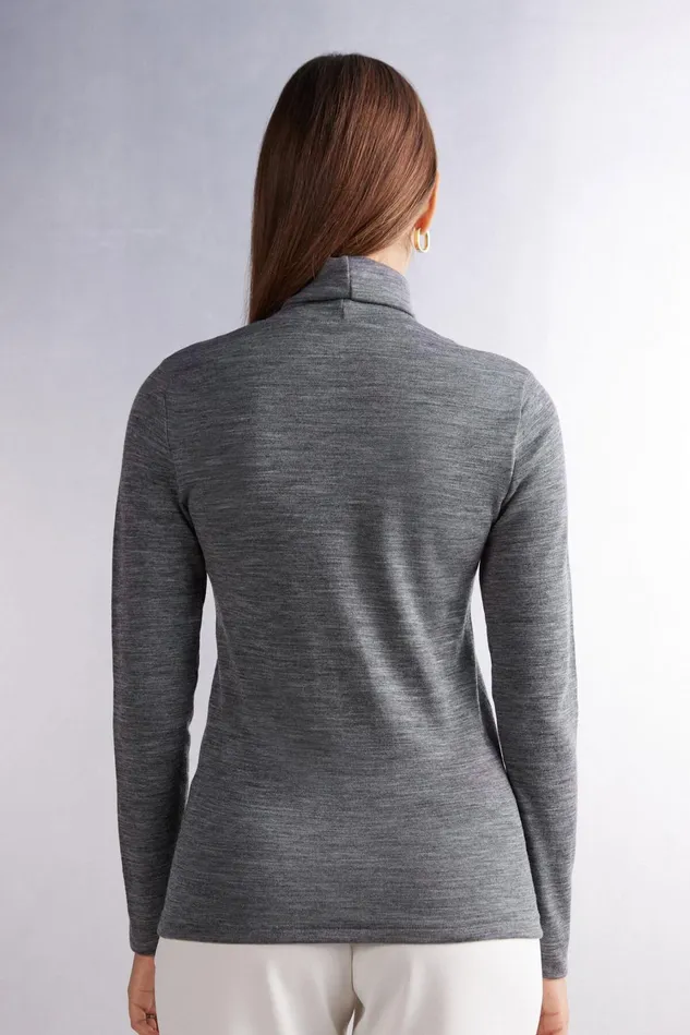 Intimissimi Long Sleeve Tops Women Wool and Cotton Long Sleeve High Collar Top Grey 7481 8211 Aluminium Grey Blend
