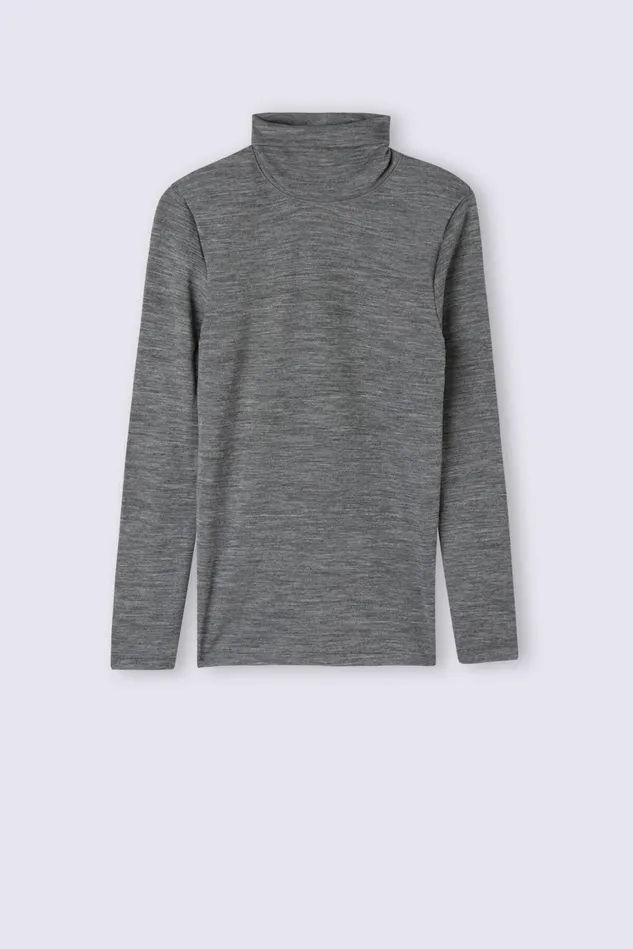 Intimissimi Long Sleeve Tops Women Wool and Cotton Long Sleeve High Collar Top Grey 7481 8211 Aluminium Grey Blend