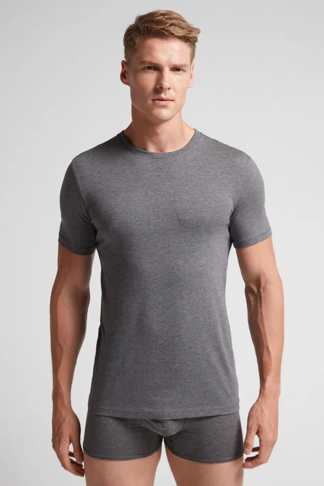 Intimissimi Pajama Separates Men Superior Cotton TShirt Dark Grey 5227 8211 Heathered Graphite Grey