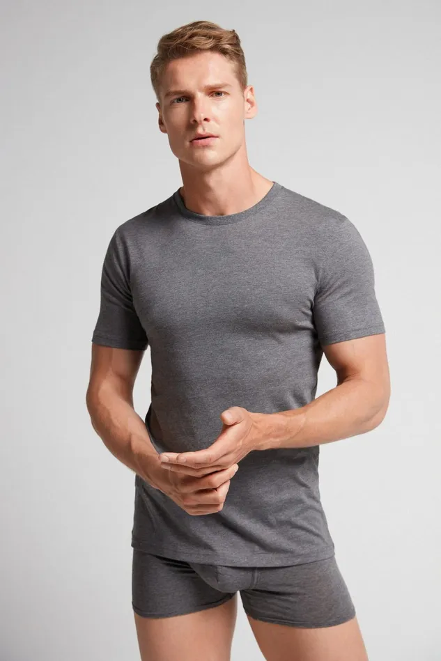 Intimissimi Pajama Separates Men Superior Cotton TShirt Dark Grey 5227 8211 Heathered Graphite Grey
