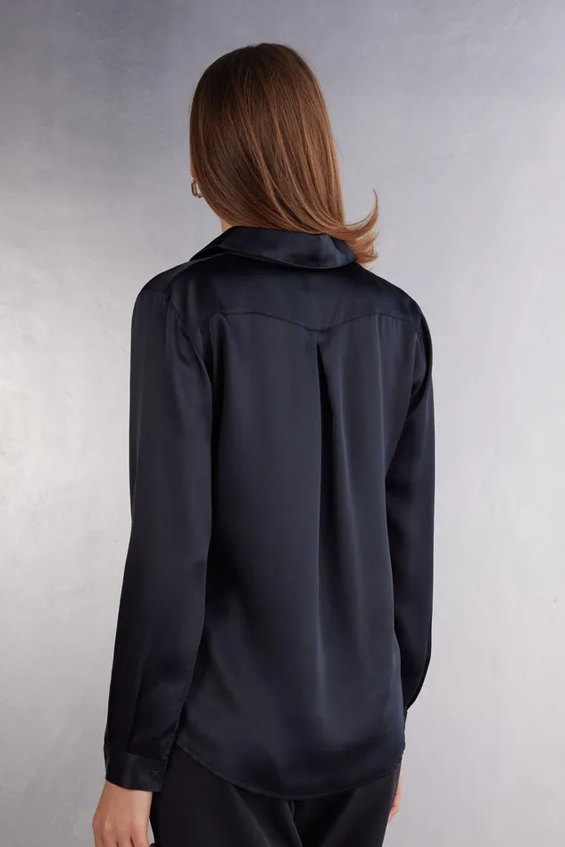 Intimissimi Shirts Women Long Sleeve Silk Shirt Black 019 8211 Black