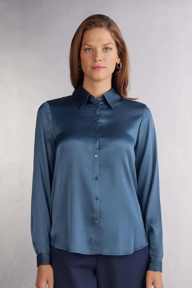 Intimissimi Shirts Women Silk Shirt Blue 658j 8211 Lapis Blue