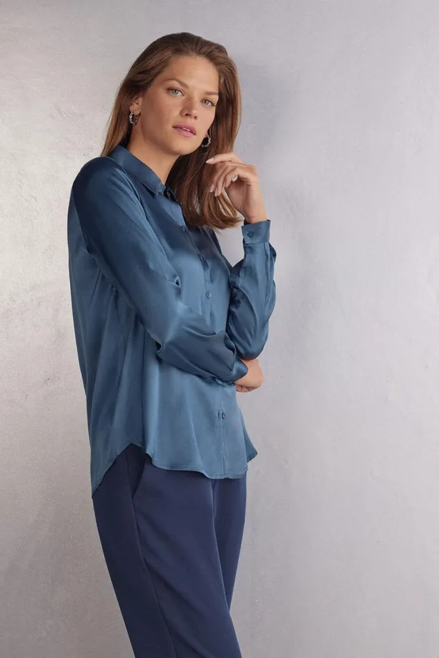 Intimissimi Shirts Women Silk Shirt Blue 658j 8211 Lapis Blue