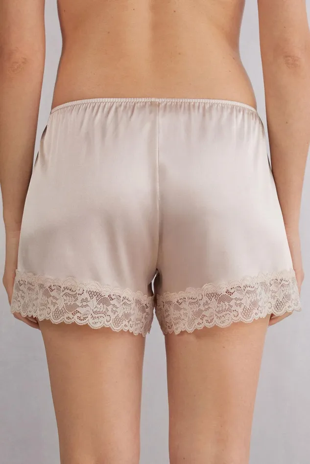 Intimissimi Short Pajamas Women Lace Trim Silk Shorts Natural 2280 8211 Avorio Crema