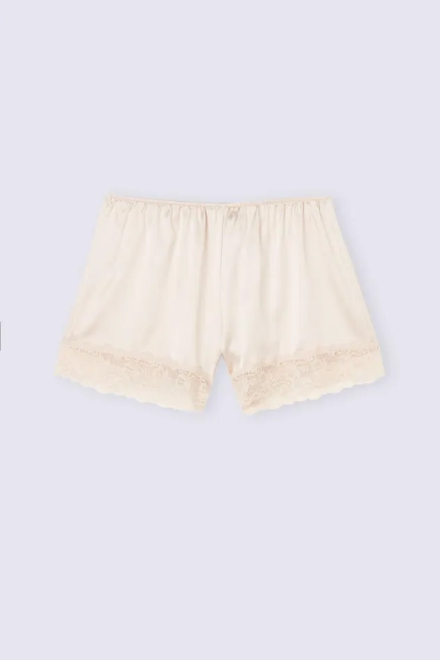 Intimissimi Short Pajamas Women Lace Trim Silk Shorts Natural 2280 8211 Avorio Crema