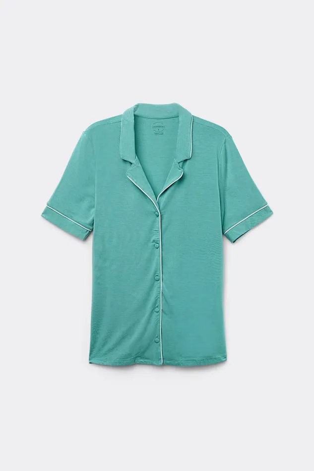 Intimissimi Short Pajamas Women Short Sleeve Button Up Shirt In Modal Blue 654j 8211 Lagoon Blue