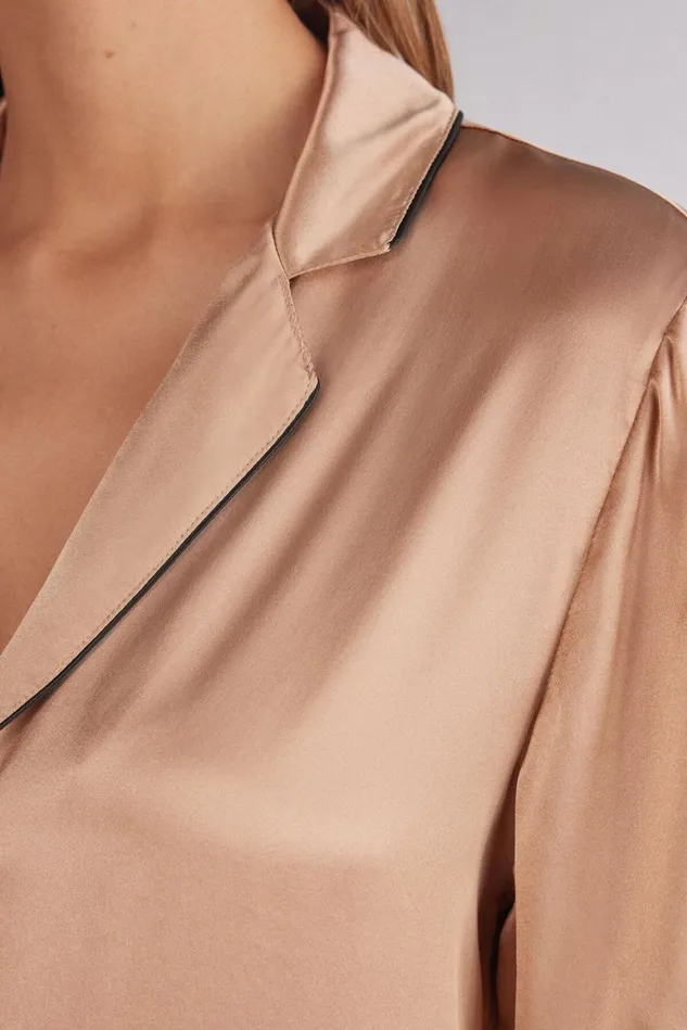 Intimissimi Short Pajamas Women Short Sleeve Silk Shirt With Contrast Trim Natural 163i 8211 Satin Pink