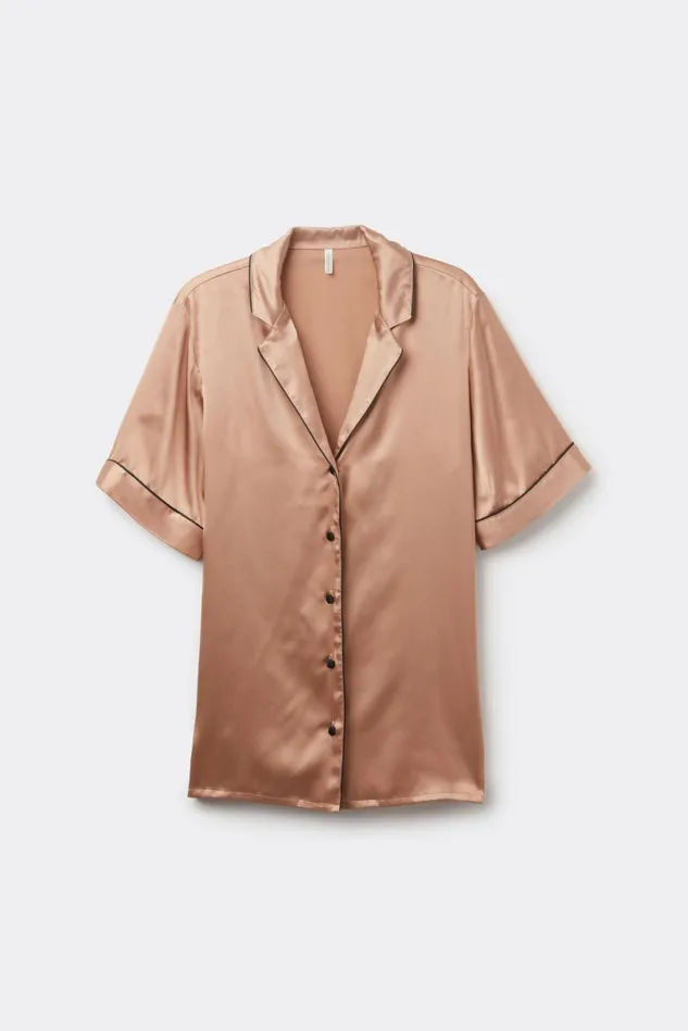 Intimissimi Short Pajamas Women Short Sleeve Silk Shirt With Contrast Trim Natural 163i 8211 Satin Pink