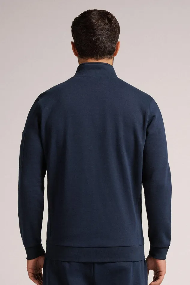 Intimissimi Sweatshirts Men Brushed High Collar Zip Sweatshirt Blue 1467 8211 Intense Blue