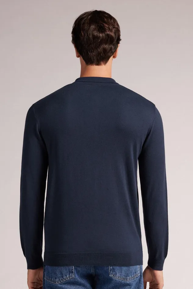 Intimissimi Sweatshirts Men Long Sleeve Knit Polo Blue 1467 8211 Intense Blue