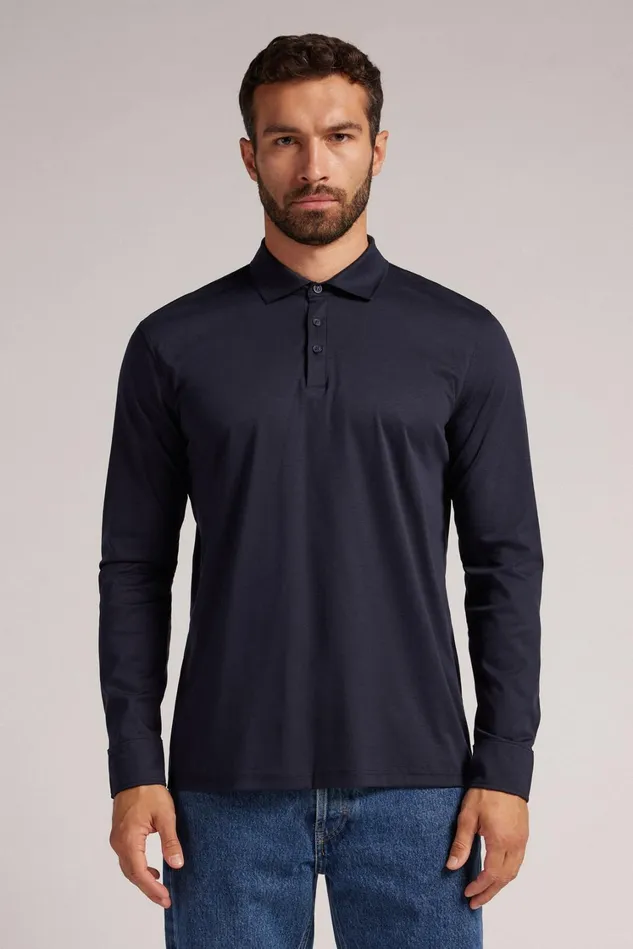 Intimissimi Sweatshirts Men Mercerized Cotton Polo Blue 800 8211 Blu Notte