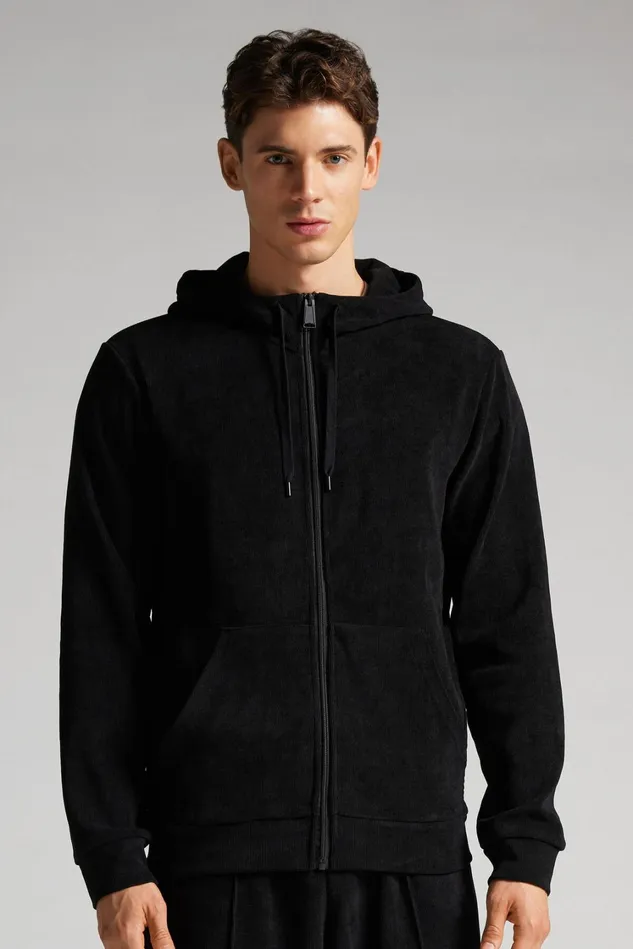 Intimissimi Sweatshirts Men Ribbed Chenille Hoodie Sweatshirt Black 019 8211 Black