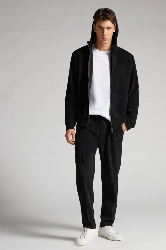 Intimissimi Sweatshirts Men Ribbed Chenille Hoodie Sweatshirt Black 019 8211 Black