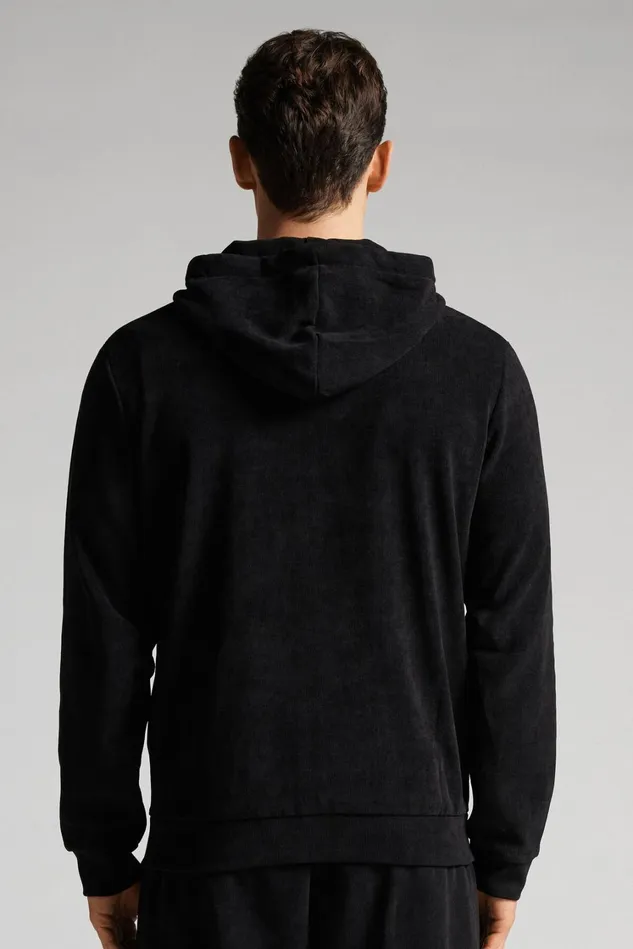 Intimissimi Sweatshirts Men Ribbed Chenille Hoodie Sweatshirt Black 019 8211 Black