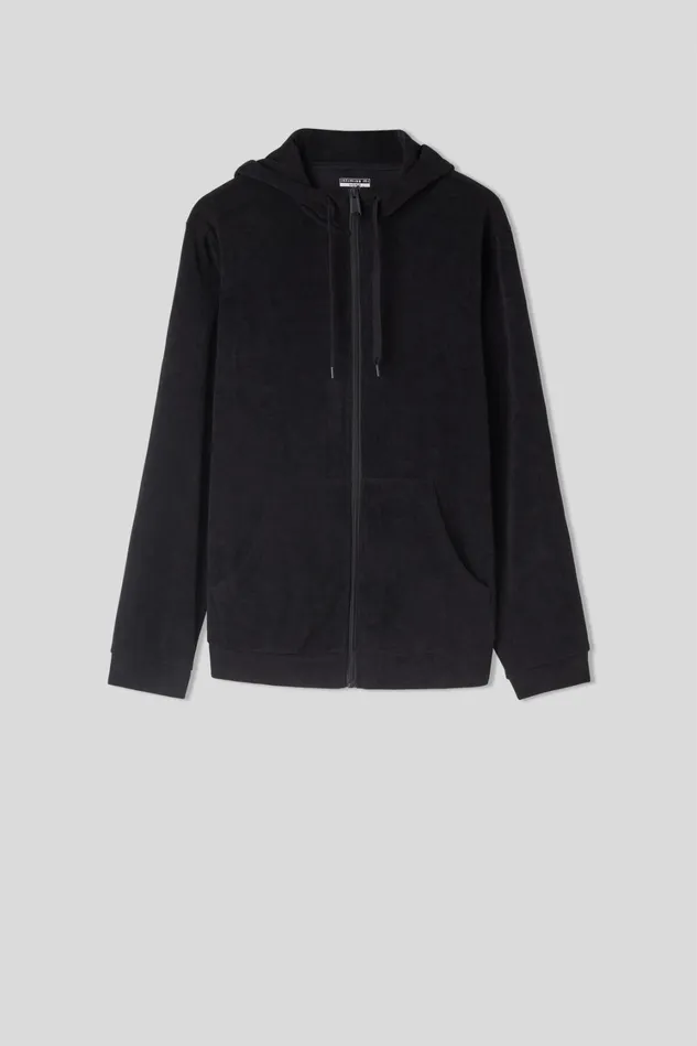Intimissimi Sweatshirts Men Ribbed Chenille Hoodie Sweatshirt Black 019 8211 Black