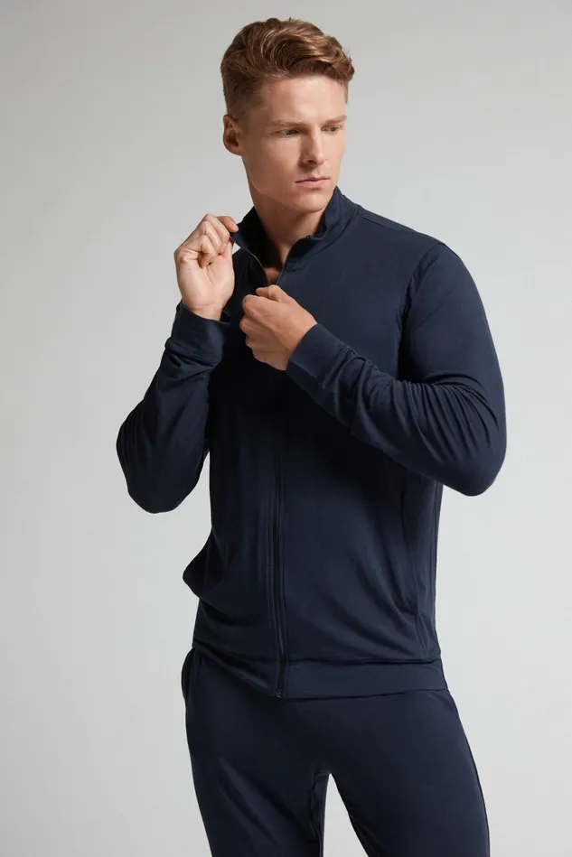 Intimissimi Sweatshirts Men Silk And Modal ZipUp Sweatshirt Blue 800 8211 Blu Notte
