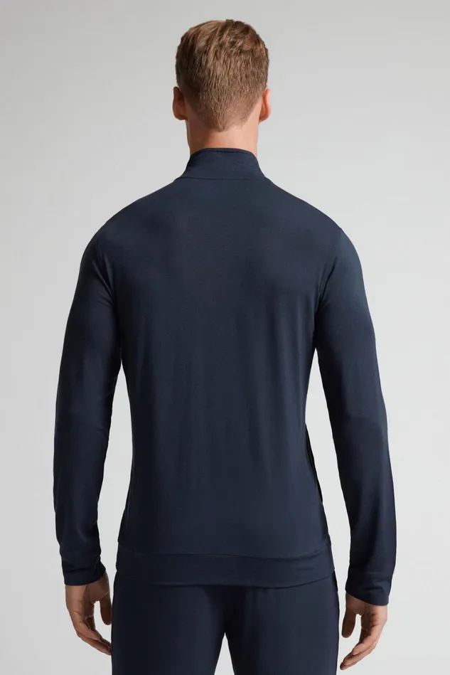 Intimissimi Sweatshirts Men Silk And Modal ZipUp Sweatshirt Blue 800 8211 Blu Notte