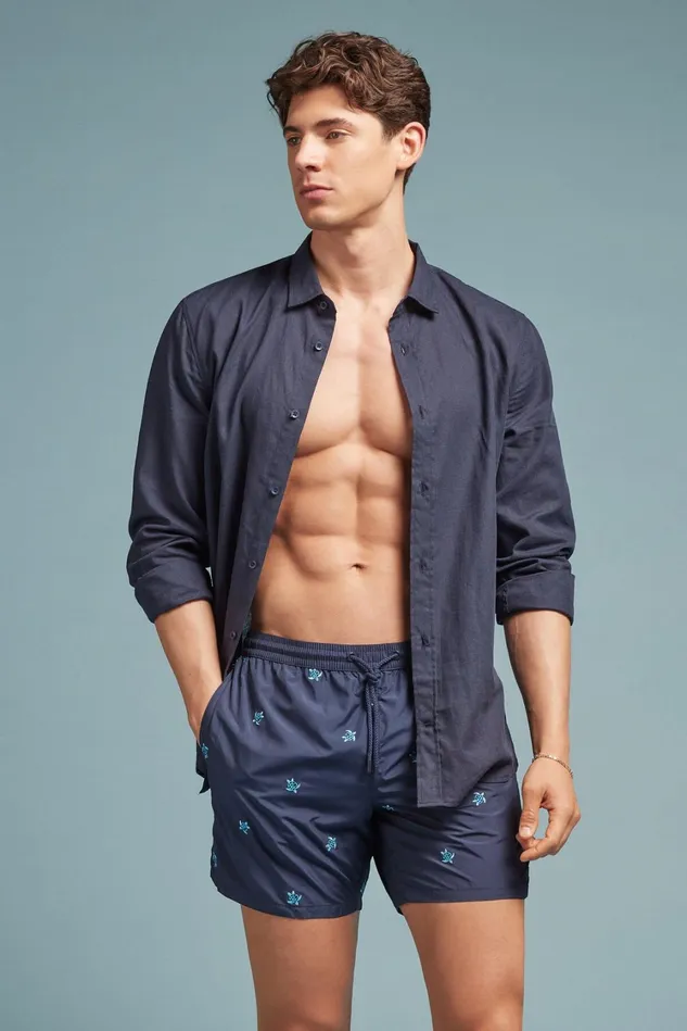 Intimissimi Swim Trunks Men Embroidered Turtle Swim Trunks Blue 637j 8211 Tartarughe Blu Intenso