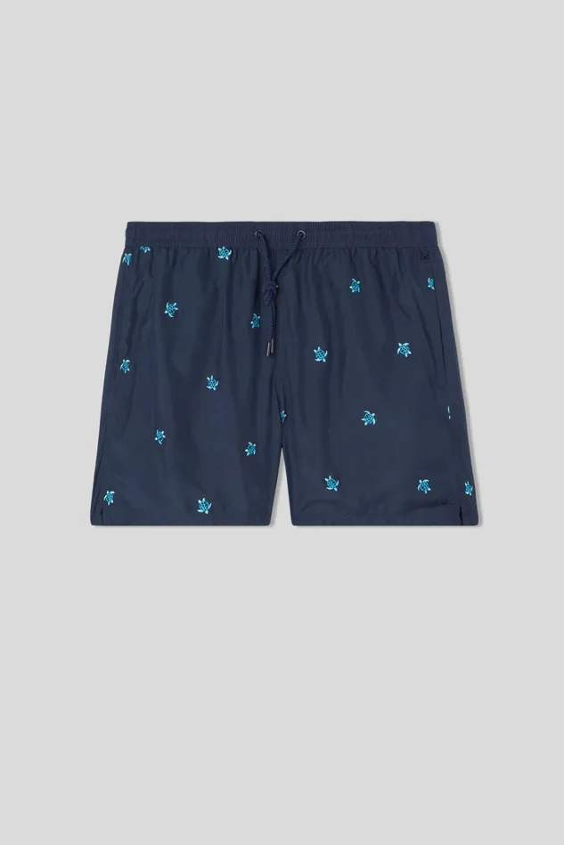 Intimissimi Swim Trunks Men Embroidered Turtle Swim Trunks Blue 637j 8211 Tartarughe Blu Intenso