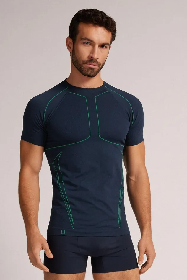 Intimissimi TShirts Polos Men Short Sleeve Technical Sport Top Blue 800 8211 Blu Notte