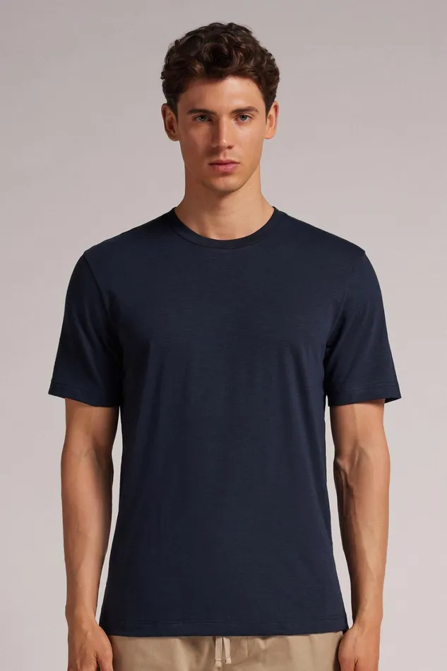 Intimissimi TShirts Polos Men Slub Cotton TShirt Blue 800 8211 Blu Notte