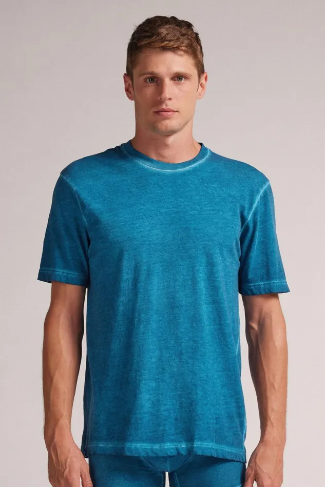 Intimissimi TShirts Polos Men Washed Collection Cotton TShirt Blue 686j 8211 Moroccan Blue Washed