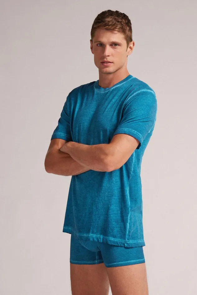 Intimissimi TShirts Polos Men Washed Collection Cotton TShirt Blue 686j 8211 Moroccan Blue Washed