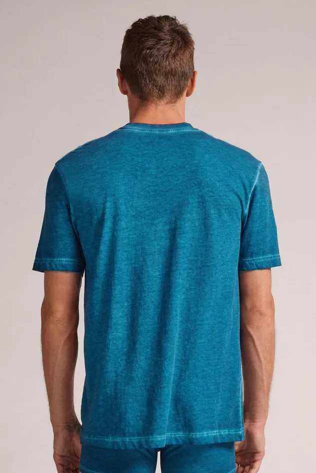 Intimissimi TShirts Polos Men Washed Collection Cotton TShirt Blue 686j 8211 Moroccan Blue Washed