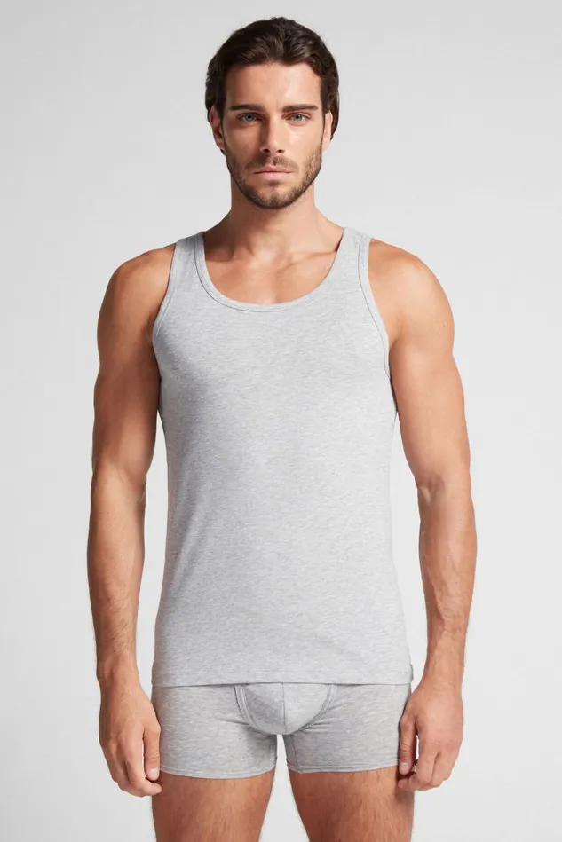 Intimissimi Tank Tops Undershirts Men Round Neck Tank Top In Stretch Superior Cotton Grey 031 8211 Light Heathered Grey
