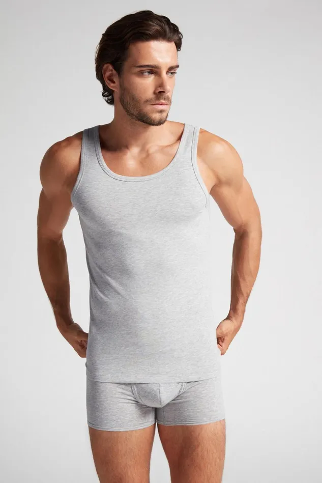 Intimissimi Tank Tops Undershirts Men Round Neck Tank Top In Stretch Superior Cotton Grey 031 8211 Light Heathered Grey