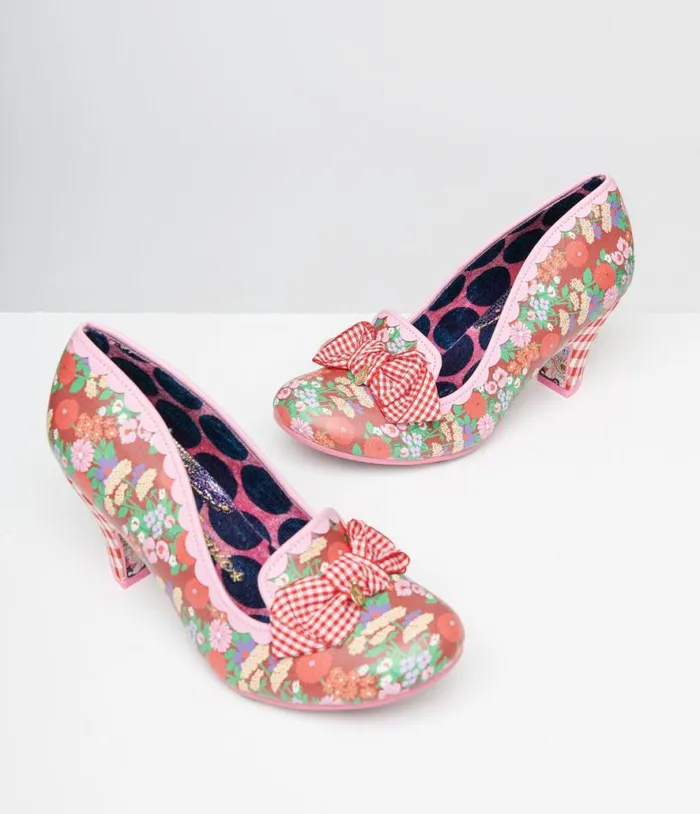 Irregular Choice Red Floral and Gingham Print Heels Shoes Unique Vintage Heels Irregular Choice Red Floral and Gingham Print Heels Shoes Unique Vintage Heels
