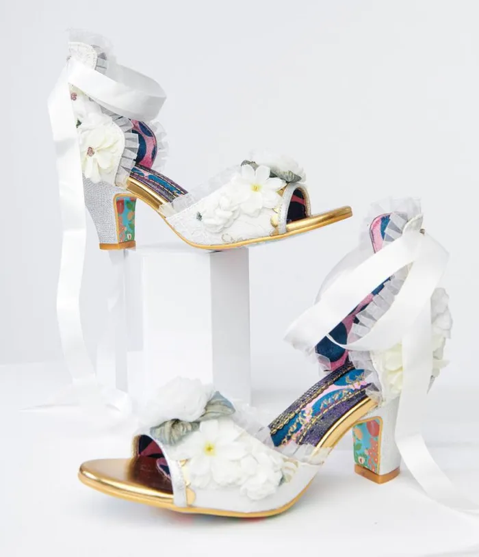 Irregular Choice White Flower Sandal Pump Shoes Unique Vintage Sandals
