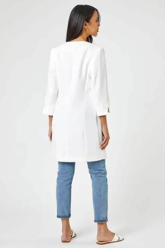 Ivory 34 Sleeve Textured Longline Jacket Women Roman Occasionwear