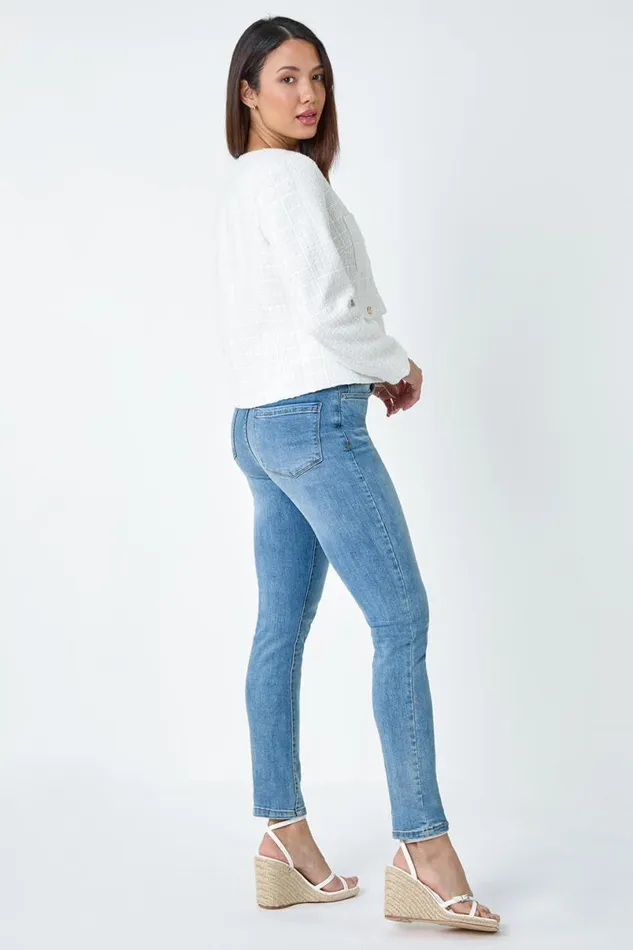 Ivory Collarless Boucle Jacket Women Roman Jackets