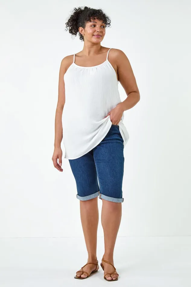 Ivory Curve Cotton Cami Top Women Roman Tops