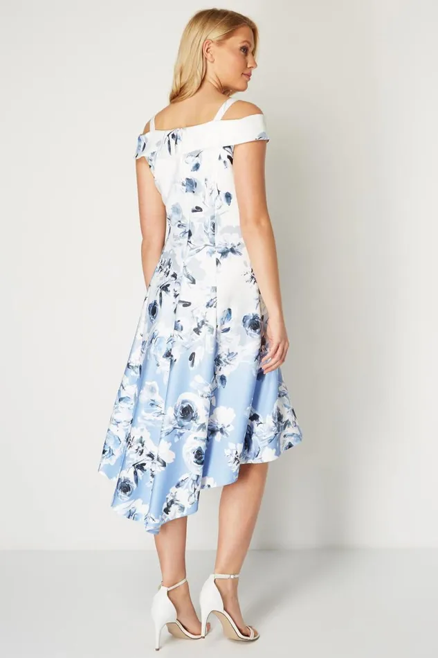 Ivory Ombre Fit And Flare Cold Shoulder Dress Women Roman Dresses