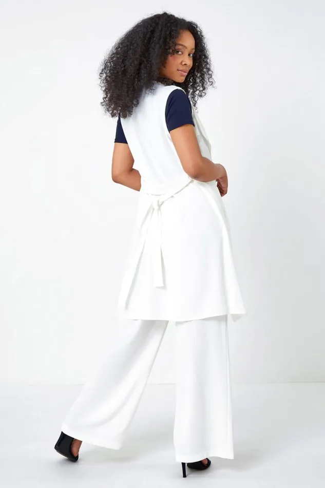 Ivory Petite Sleeveless Longline Jacket Women Roman Jackets