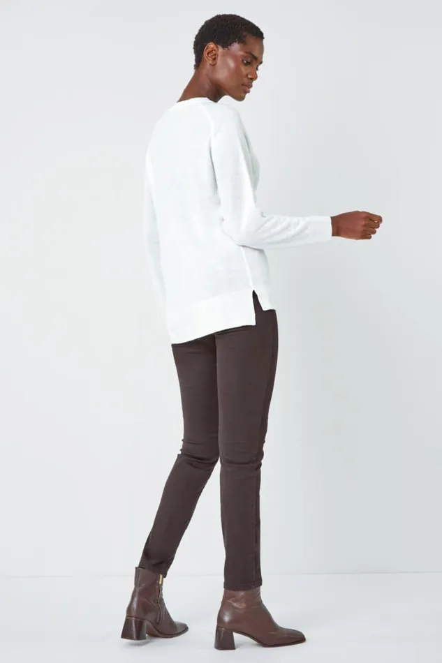 Ivory Plain Soft Crew Neck Jumper Women Roman Knitwear