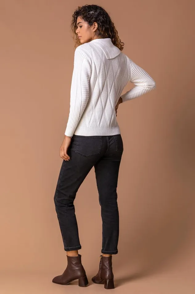 Ivory Textured Cowl Neck Button Detail Jumper Women Roman Knitwear