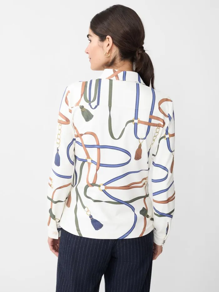 JMcLaughlin Betty Shirt In Fringe Fete Off Whitebluegreen Women Shirts and Tops