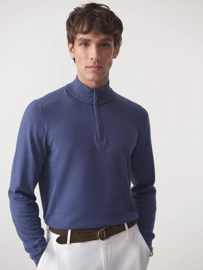 JMcLaughlin Brookhaven 14 Zip Sweater In Stripe Navydenim Men Sweaters